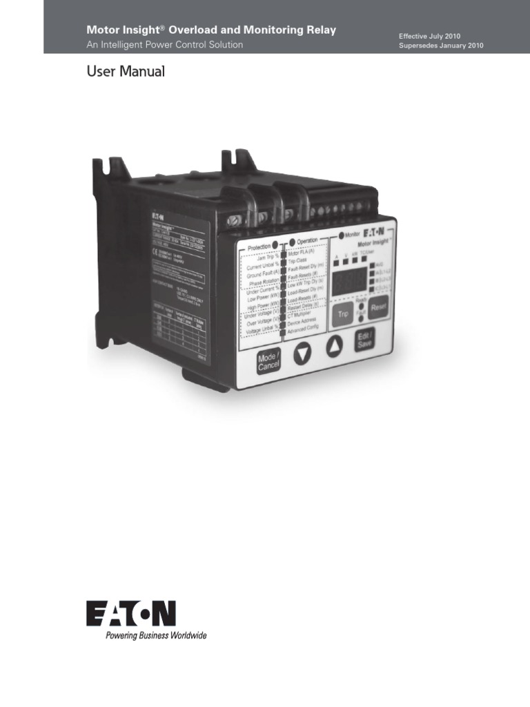 Motor Insight Overload and Monitoring Relay User Manual EATON PDF Relay Contractual Term