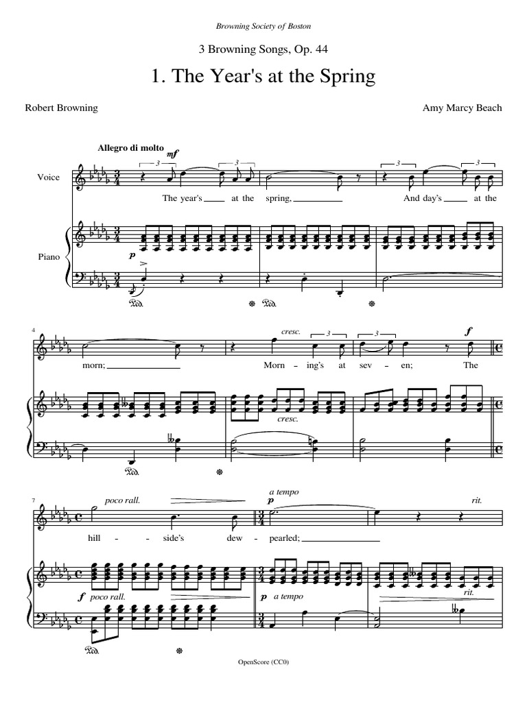 The Year's at The Spring: 3 Browning Songs, Op. 44 | PDF | Musical ...
