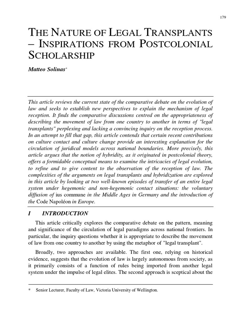 The Nature of Legal Transplants | PDF | Sociology | Comparative Law