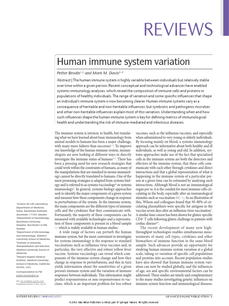 Human Immune System Variation Insights | PDF | Lymphatic System ...