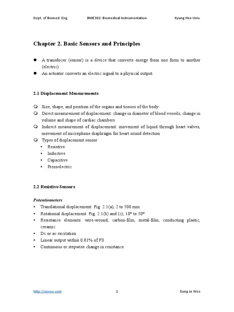 Chapter 2. Basic Sensors and Principles: 2.1 Displacement Measurements ...