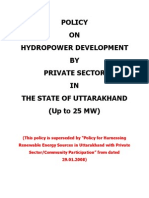 Policy ON Hydropower Development BY Private Sector IN The State of Uttarakhand (Up To 25 MW)