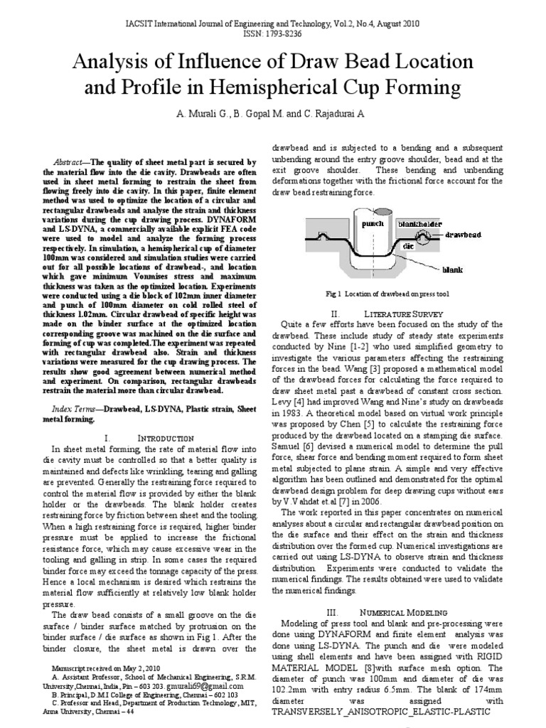 Analysis of Influence of Draw Bead Location and Profile in ...