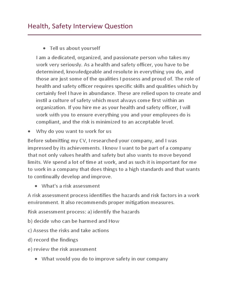 Interview Questions | PDF | Risk | Safety
