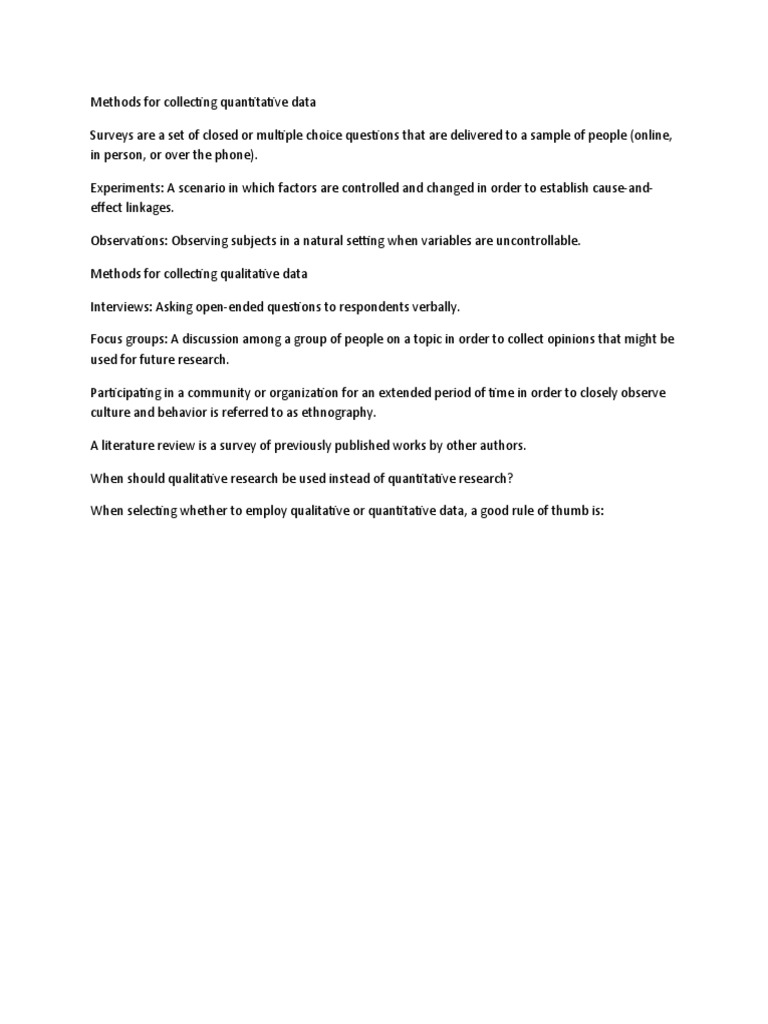 Methods For Collecting Quantitative Data | PDF | Career & Growth ...