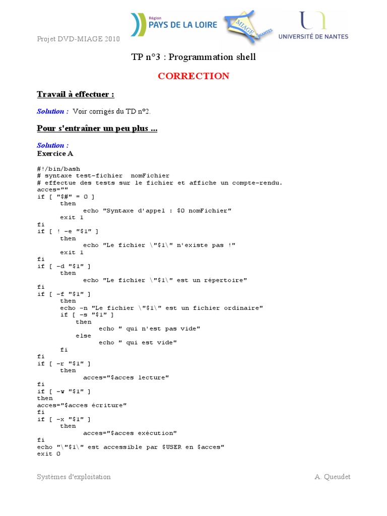 Correction TP Programmation Shell | PDF