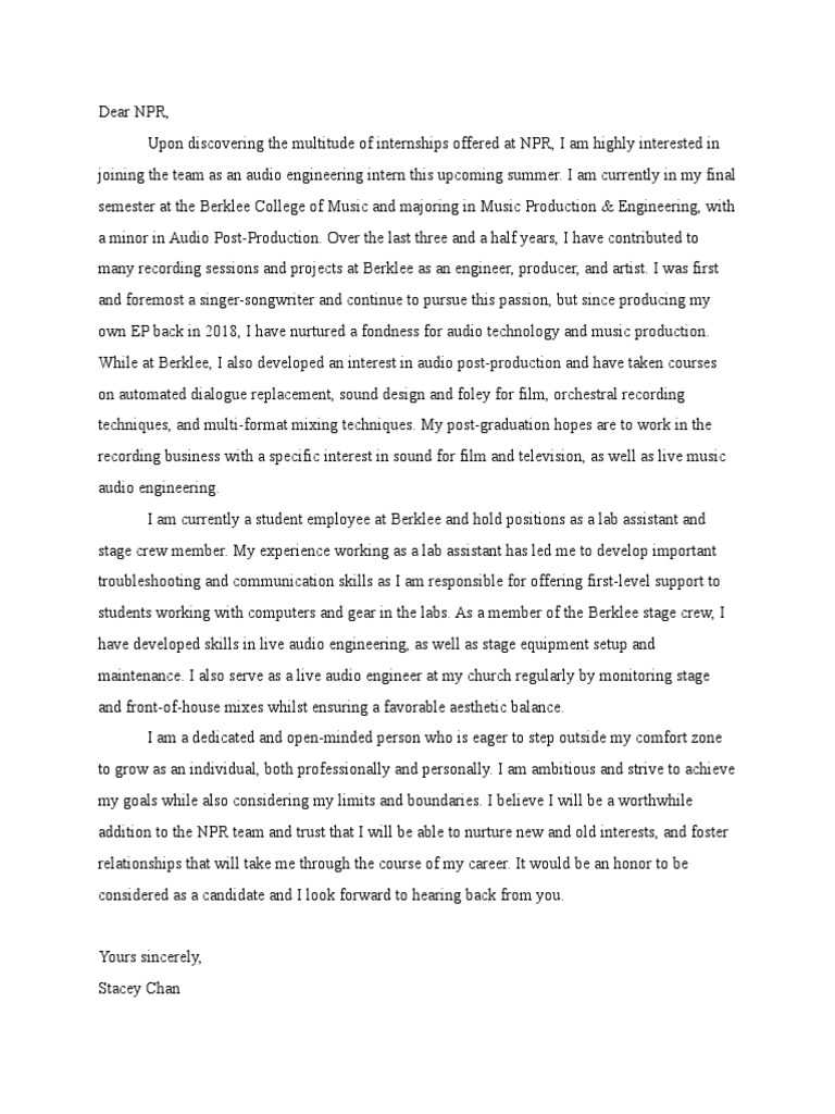 NPR Cover Letter | PDF | Communication | Cognition
