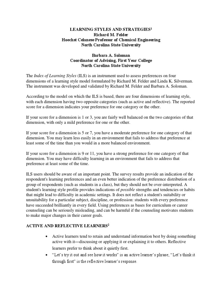 Understanding Learning Styles and Strategies | PDF | Learning ...