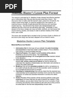 Lesson Plan Format - Madeline Hunter
