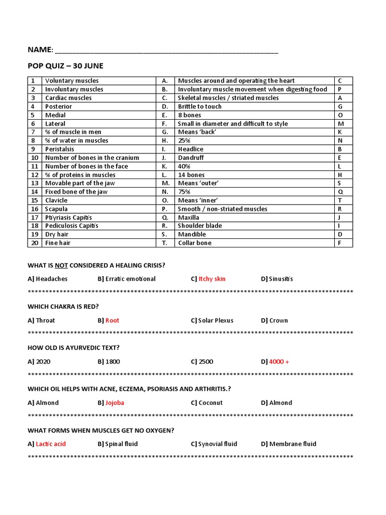 Anatomy \u0026 Wellness Quiz | PDF | Muscle | Anatomy, image size:768x1024