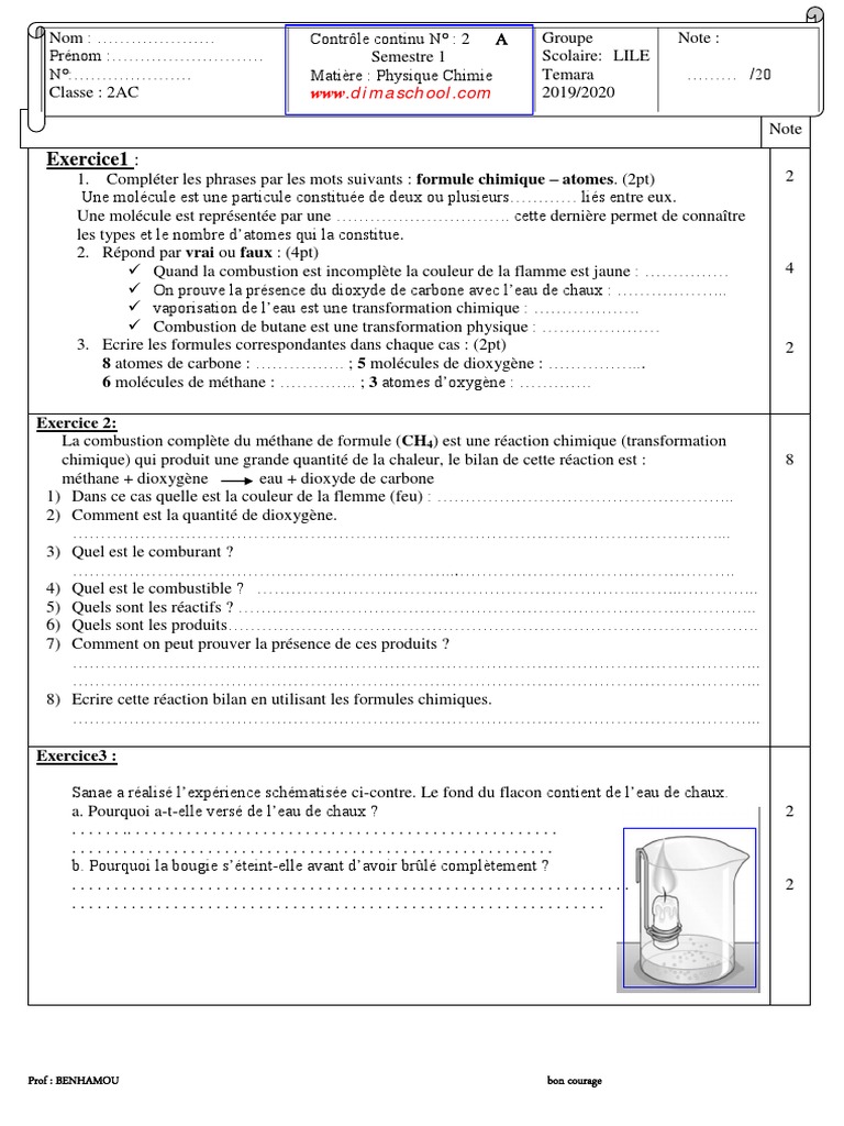 Exercices sur la combustion en 4ème | PDF | La combustion | Chimie