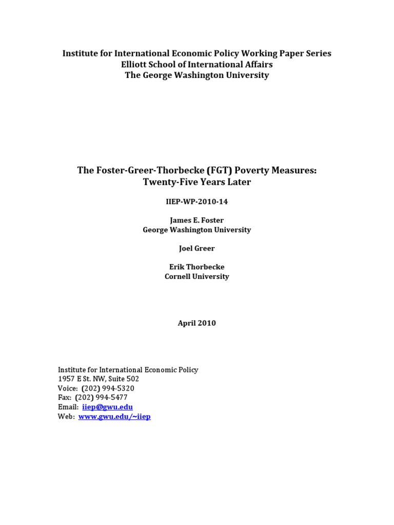 Fgt Poverty Measure Pdf Statistics Poverty