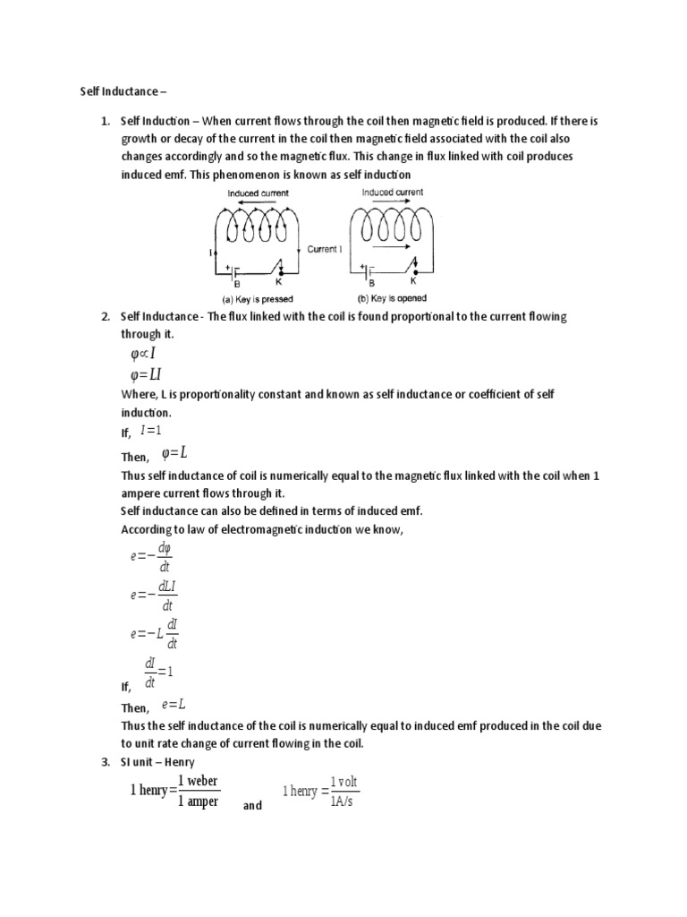 1 henry= 1 weber 1 amper e=− dφ dt e=− dLI dt e=−L dI dt dI dt PDF