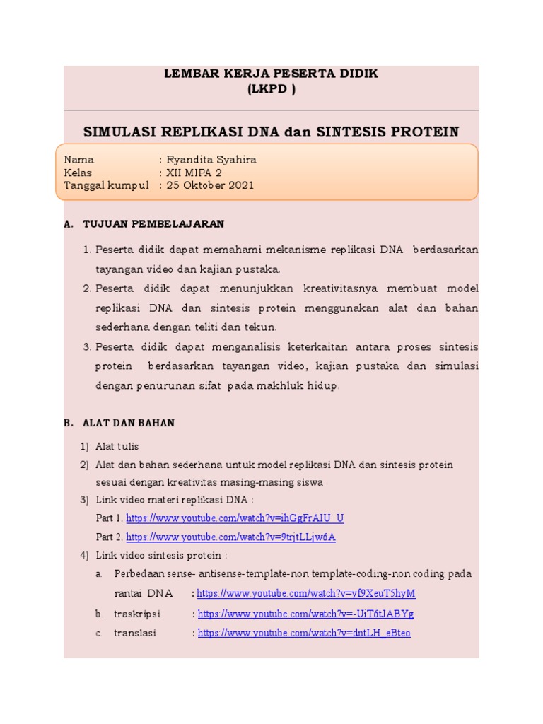 Simulasi Replikasi DNA dan Sintesis Protein | PDF | Sains & Matematika