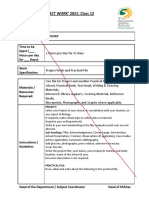 PROJECT WORK' 2021: Class 12: Subject: Biology Time To Be Spent ( - Hours Per Day For - Days) : Work Specification