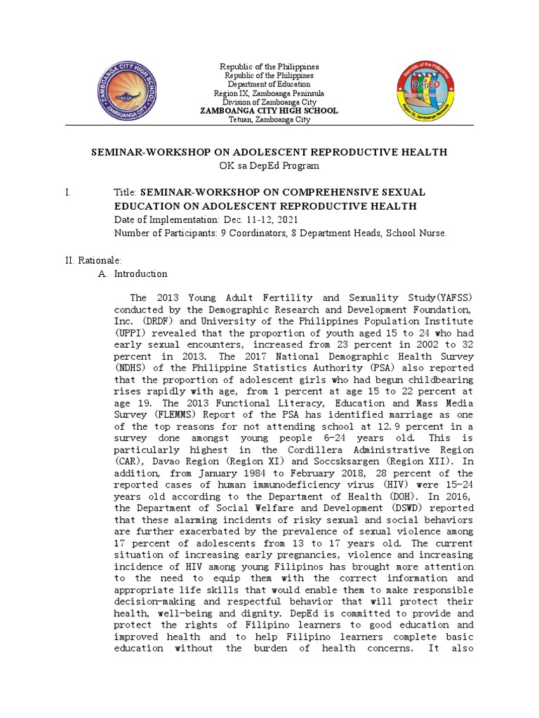 Seminar-Workshop On Adolescent Reproductive Health: Republic of The ...