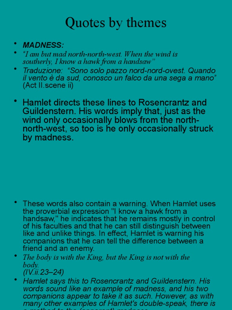 Quotes by Themes HAMLET PDF Hamlet Plays Based On European Myths