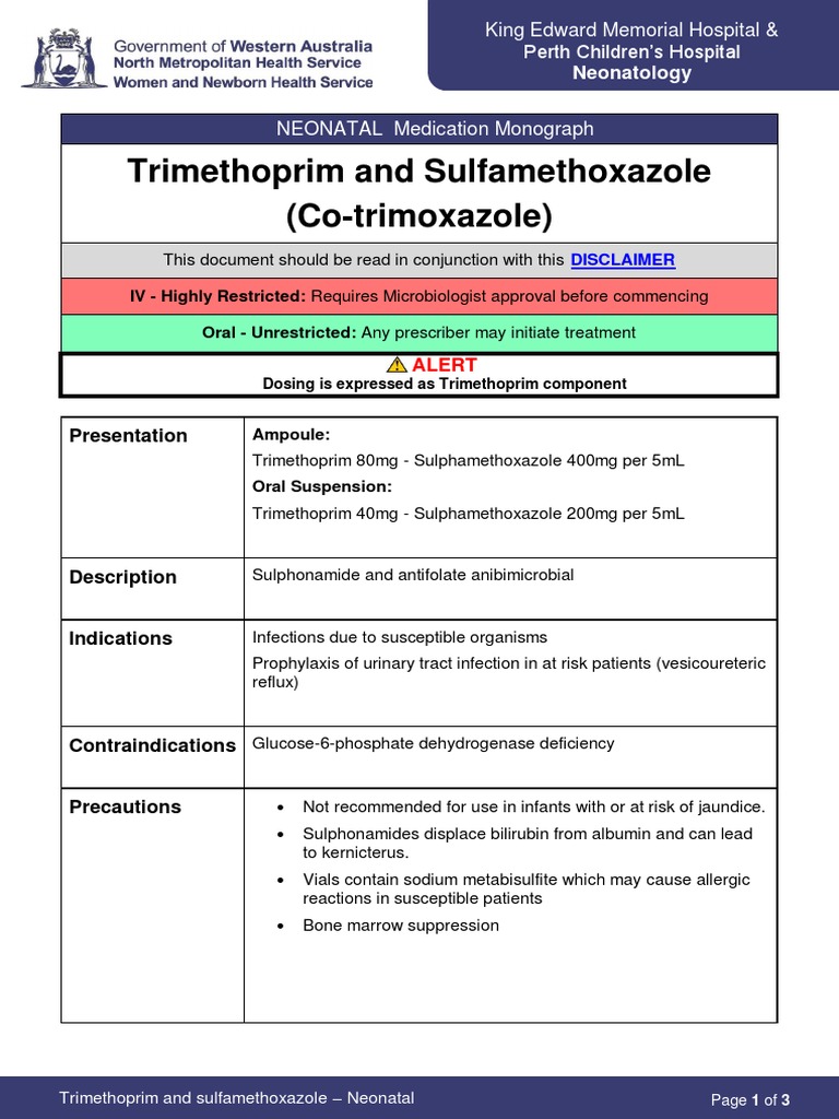 Trimethoprim and Sulfamethoxazole (CoTrimoxazole) King Edward