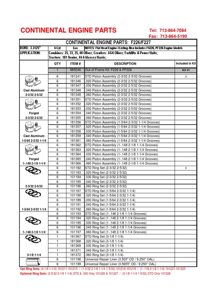 Continental Engine Parts F226/F227 PDF Vehicles Vehicle Technology