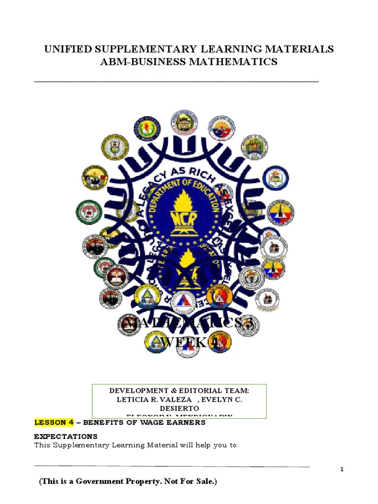 Mathematics 3 Week 4 Unified Supplementary Learning Materials Abm