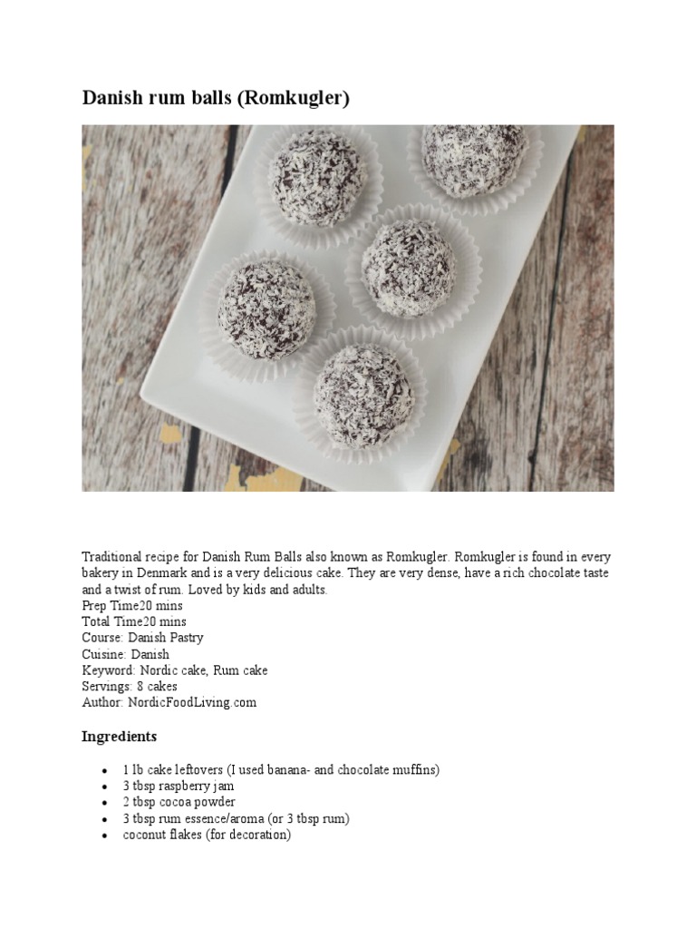 Danish Rum Balls (Romkugler) Ingredients PDF