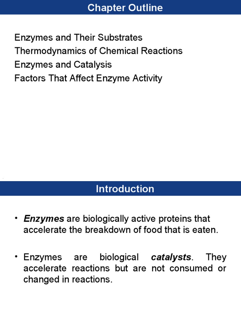 Enzymes and Their Substrates Thermodynamics of Chemical Reactions