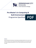 Pre-Master's in Computing & Built Environment: Programme Specification