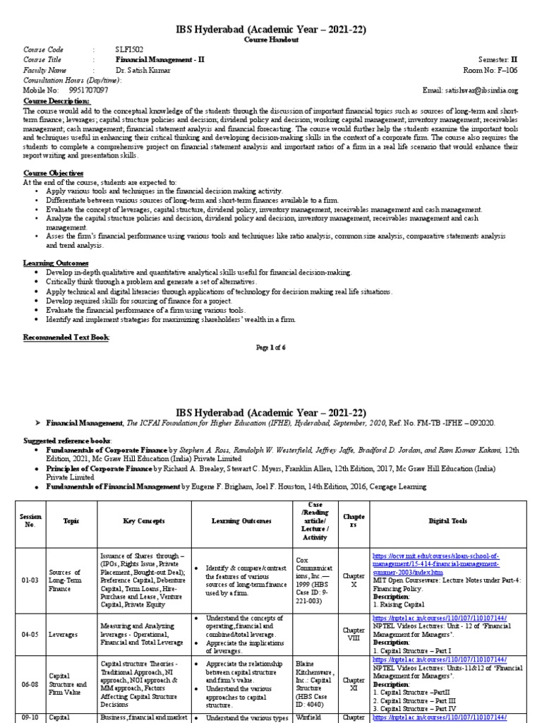 IBS Hyderabad (Academic Year - 2021-22) : Course Code Course Title ...