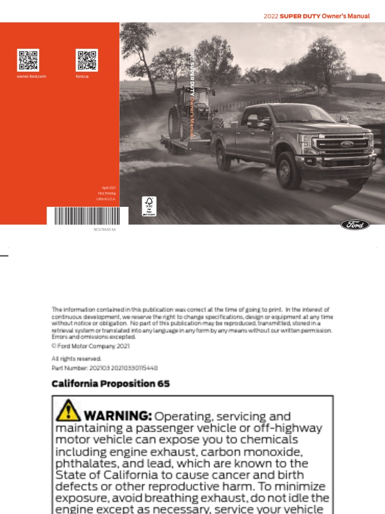 2022 Ford F 250 350 450 550 600 Super Duty Owners Manual Version 1 Om