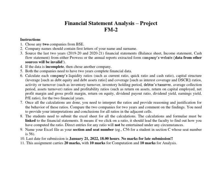 Financial Statement Analysis - Project FM-2: Instructions | PDF ...