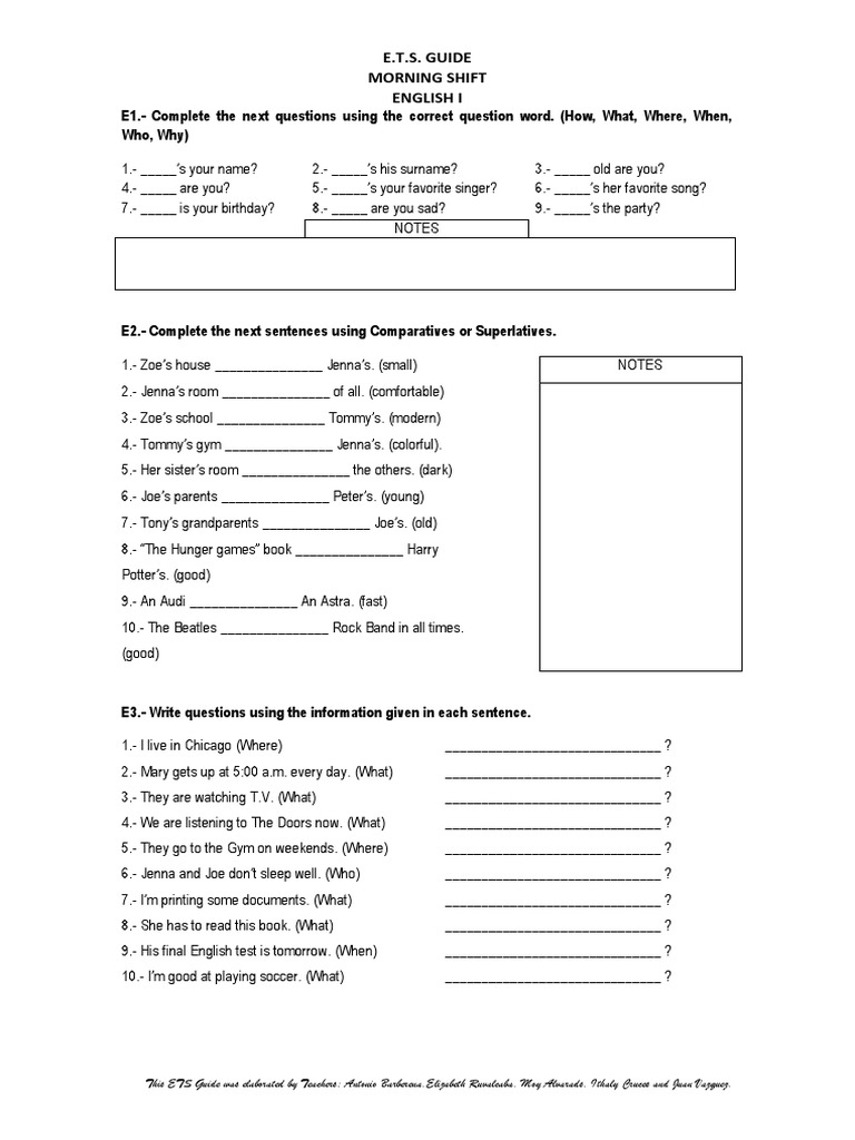 E1.-Complete The Next Questions Using The Correct Question Word. (How ...