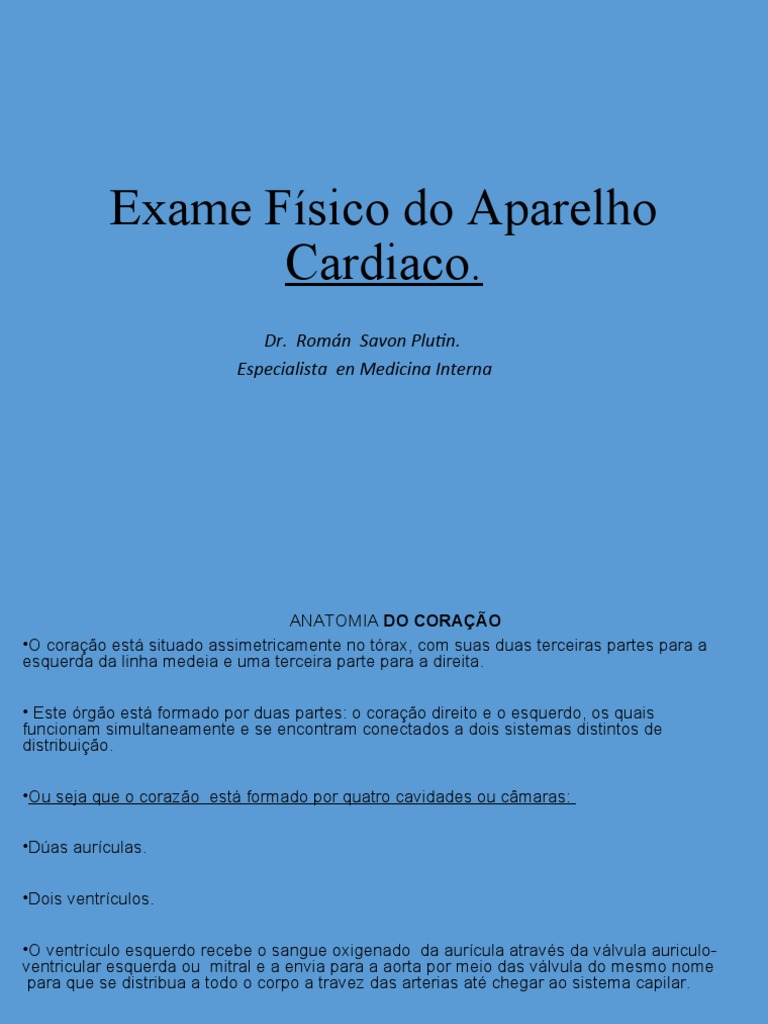 Conf # 16 Exame Físico Do Aparelho Cardiovascular | PDF | Ventrículo ...