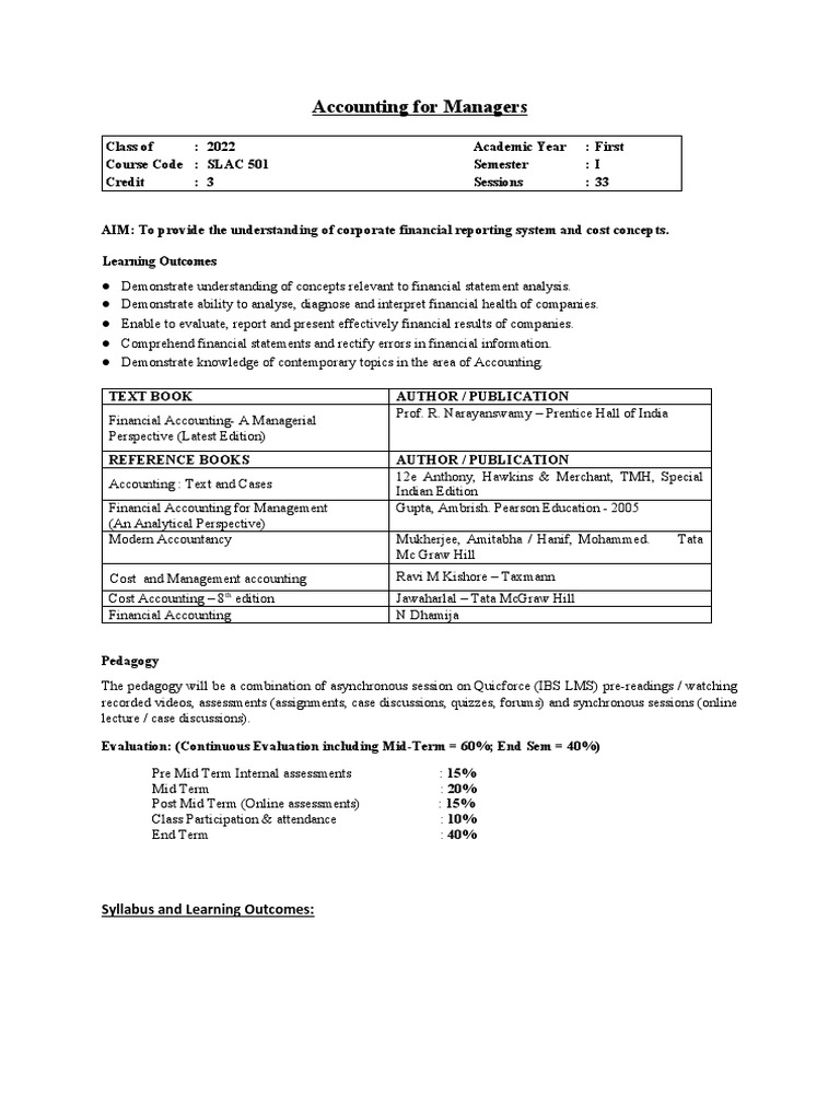 Accounting For Managers Syllabus