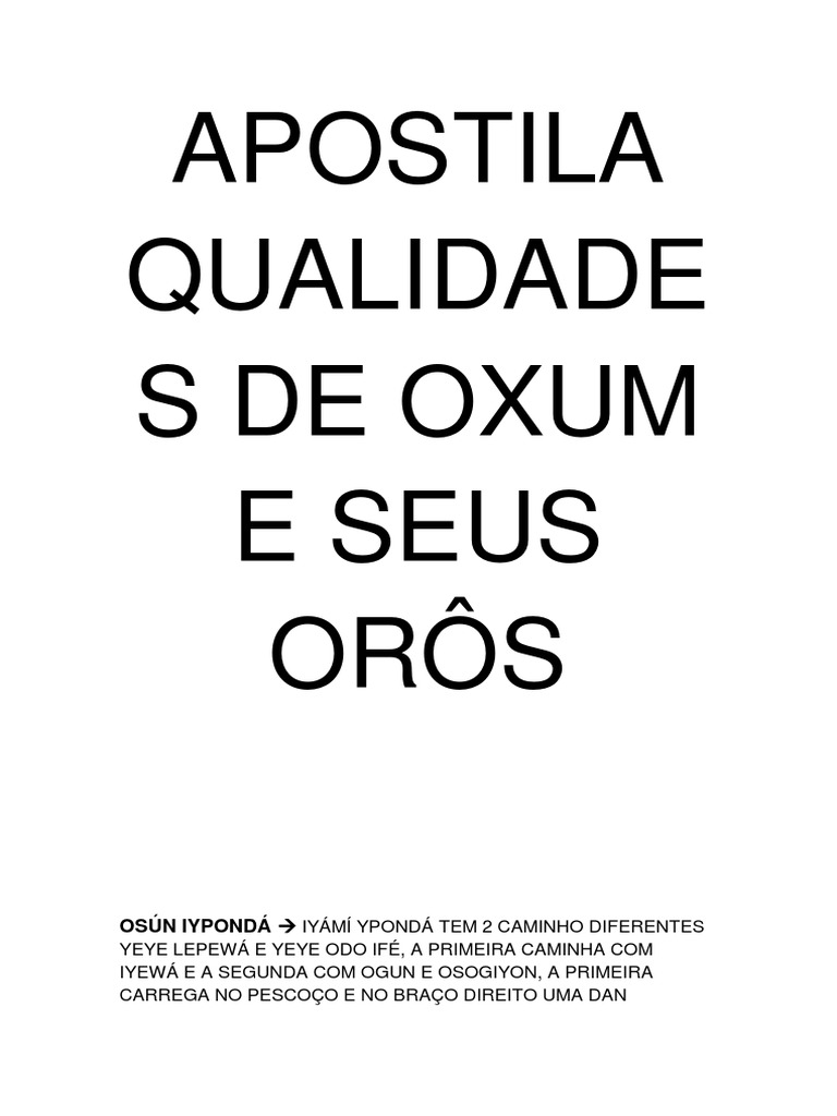 Qualidades De Oxum E Seus Oros Pdf
