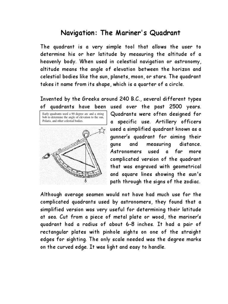 Using a Mariner's Quadrant for Navigation | PDF | Navigation ...