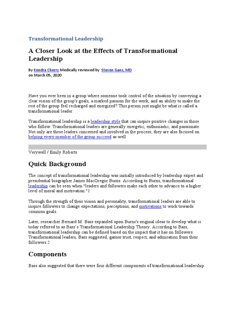 Understanding Transformational Leadership | PDF | Transformational ...
