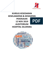 Kursus Kesedaran Keselamatan & Kesihatan Pekerjaan 12 NOV 2019 Auditorium Hospital Selayang