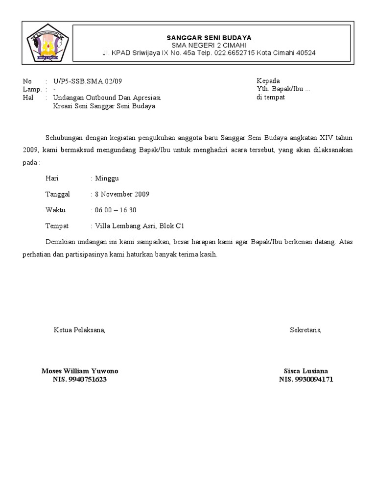 Contoh Surat Pemberitahuan Kegiatan Doc