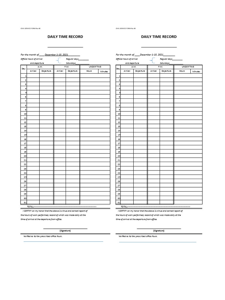 Daily Time Record Daily Time Record | Download Free PDF | Payments ...