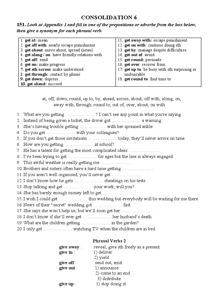 Consolidation 6 Then Give A Synonym For Each Phrasal Verb PDF