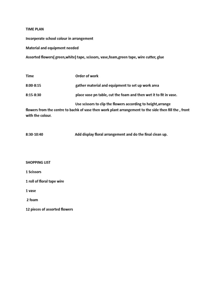 Time Plan | PDF | Home & Garden