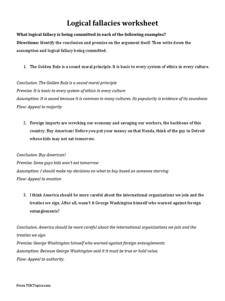 11 Logical Fallacies Worksheet Answers PDF Fallacy Philosophical