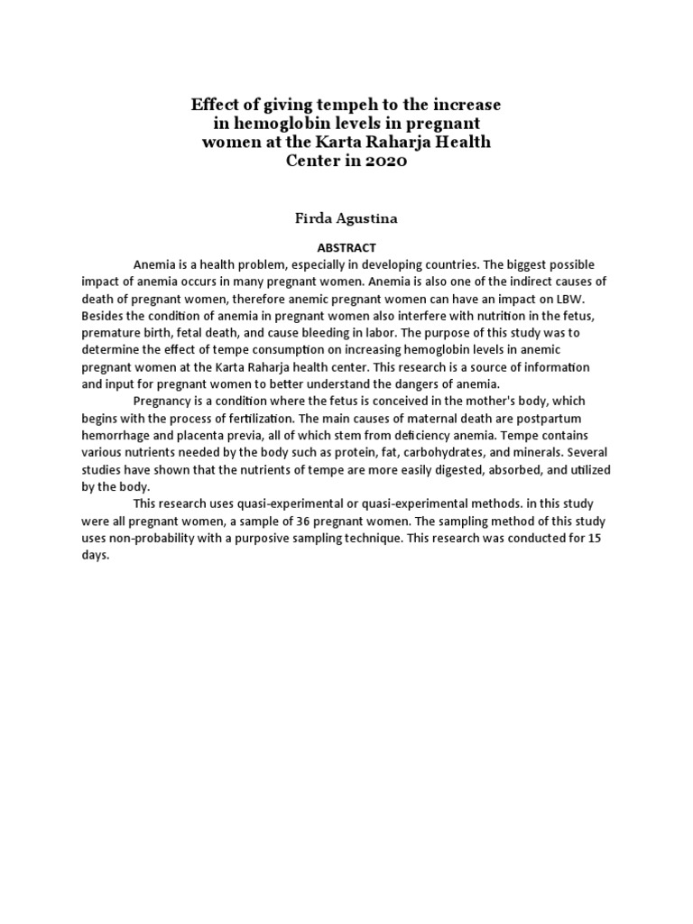 Effect of Giving Tempeh To The Increase in Hemoglobin Levels in