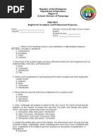 Republic of The Philippines Department of Education Region III Schools Division of Pampanga Pre-Test English For Academic and Professional Purposes