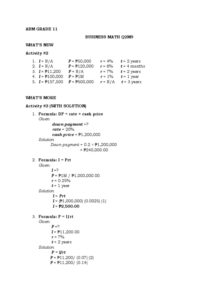 Grade 11 Business Math Activities | PDF | Mortgage Loan | Down Payment