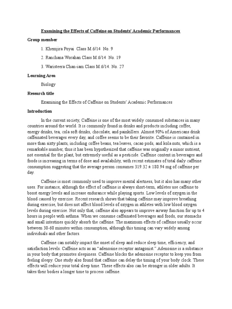 Caffeine's Impact on Student Performance | PDF | Caffeine | Drink