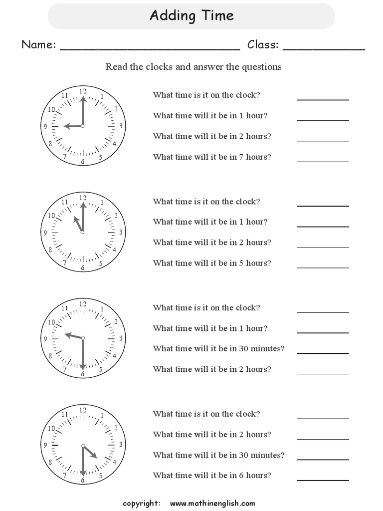 Name Class Read The Clocks and Answer The Questions PDF