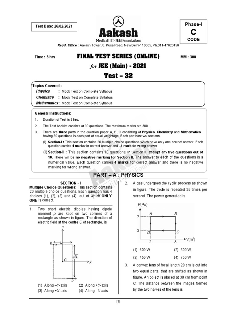 Test - 32: Final Test Series (Online) For JEE (Main) - 2021 | PDF ...