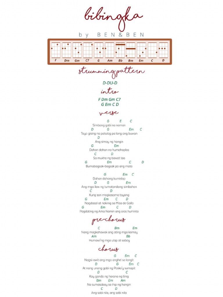 Bibingka by Ben&Ben Ukulele Chord & Lyric PDF