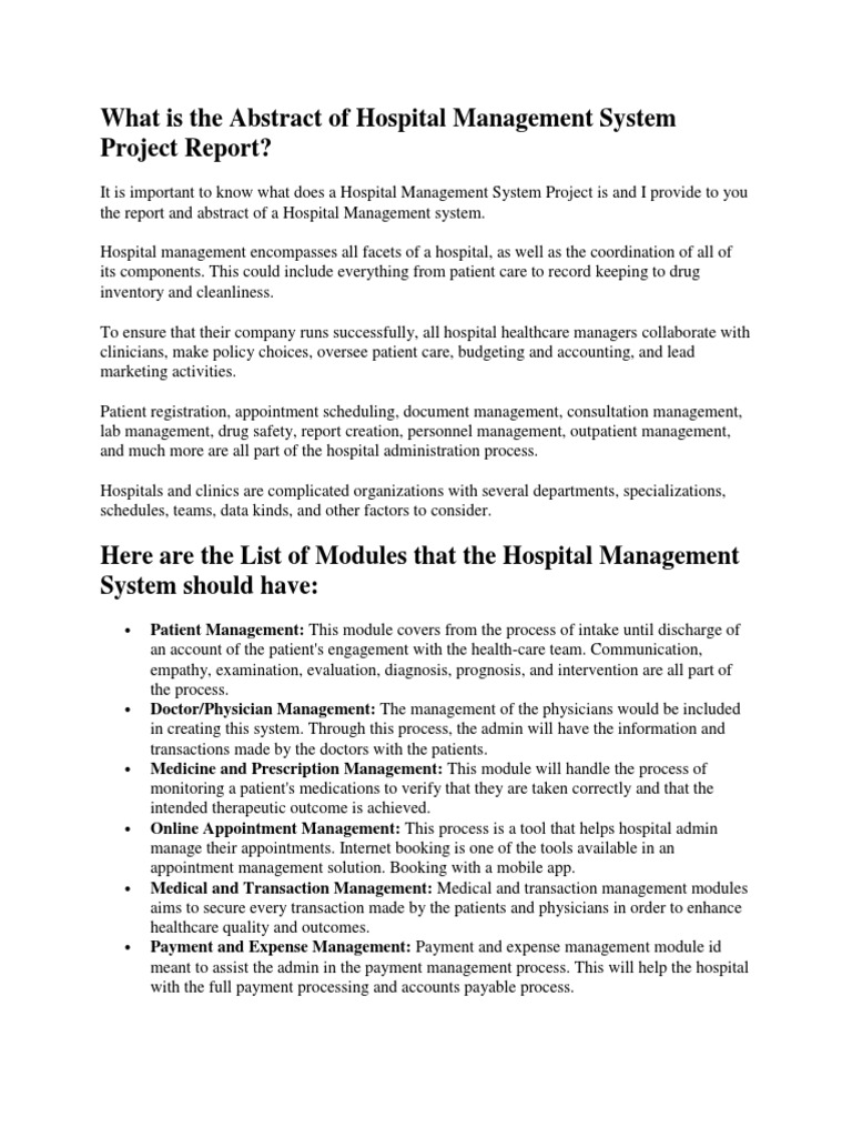 Hospital Management System Project Report | PDF | Patient | Hospital